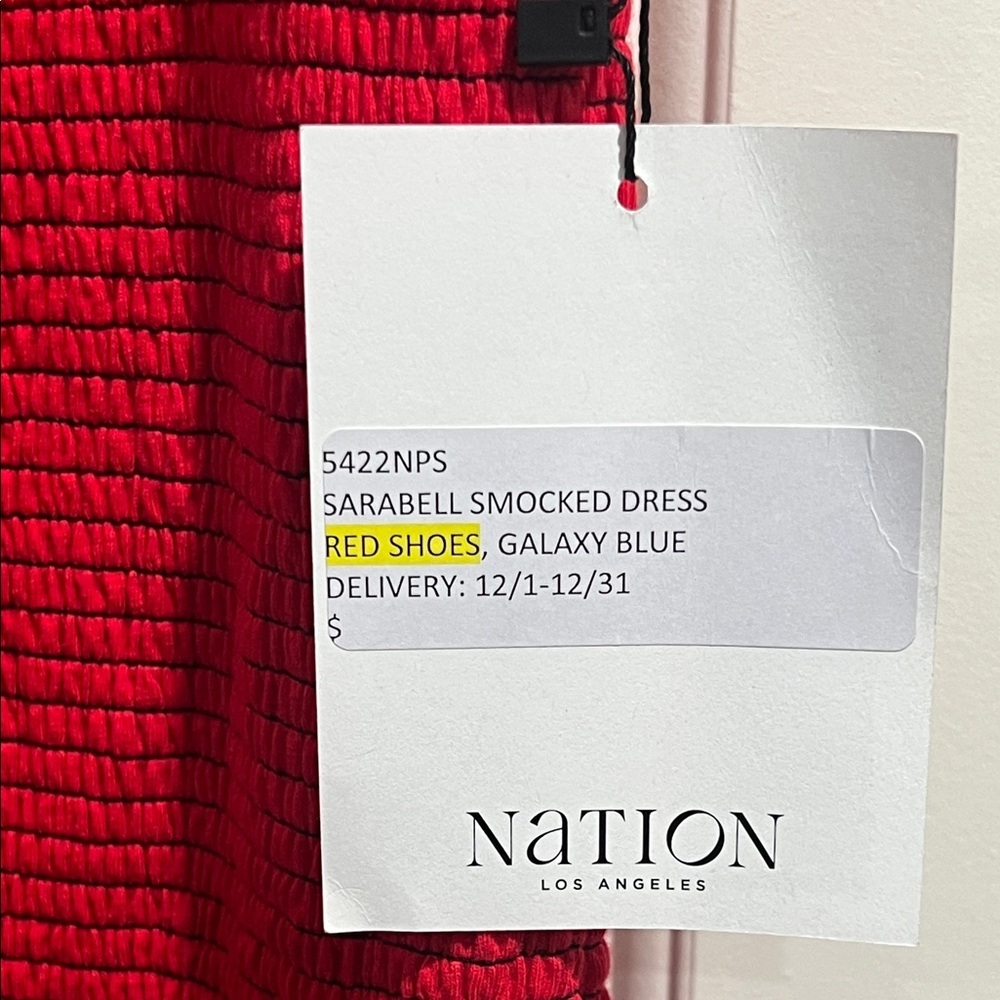 Nation LTD Sarabell Smocked Midi Dress Red Textured Bodycon Minimalist Chic - Picture 3 of 9